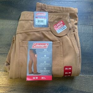 Coleman Men’s Fleece Lined Utility Pants | Tan | 34x30 | NWT